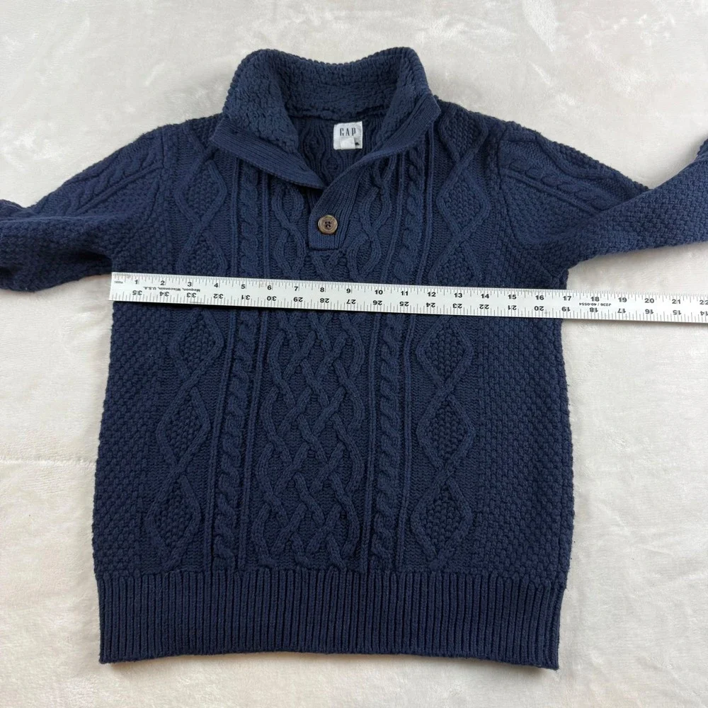 Gap Kids Cable Knit Fisherman Sweater Boys L Blue Sherpa Lined Mock Neck Button